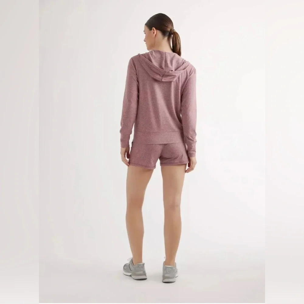 Quince Flowknit Super Soft Full Zip Hoodie in Heathered Rose Size Medium - Picture 3 of 7